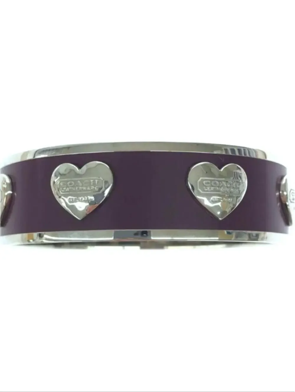 Coach Plum Enamel Silver Heart Logo Bangle Bracelet - Picture 3 of 5